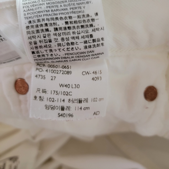 Levis White Button Fly Jeans with factory designed tears W40 L30 - Picture 6 of 10